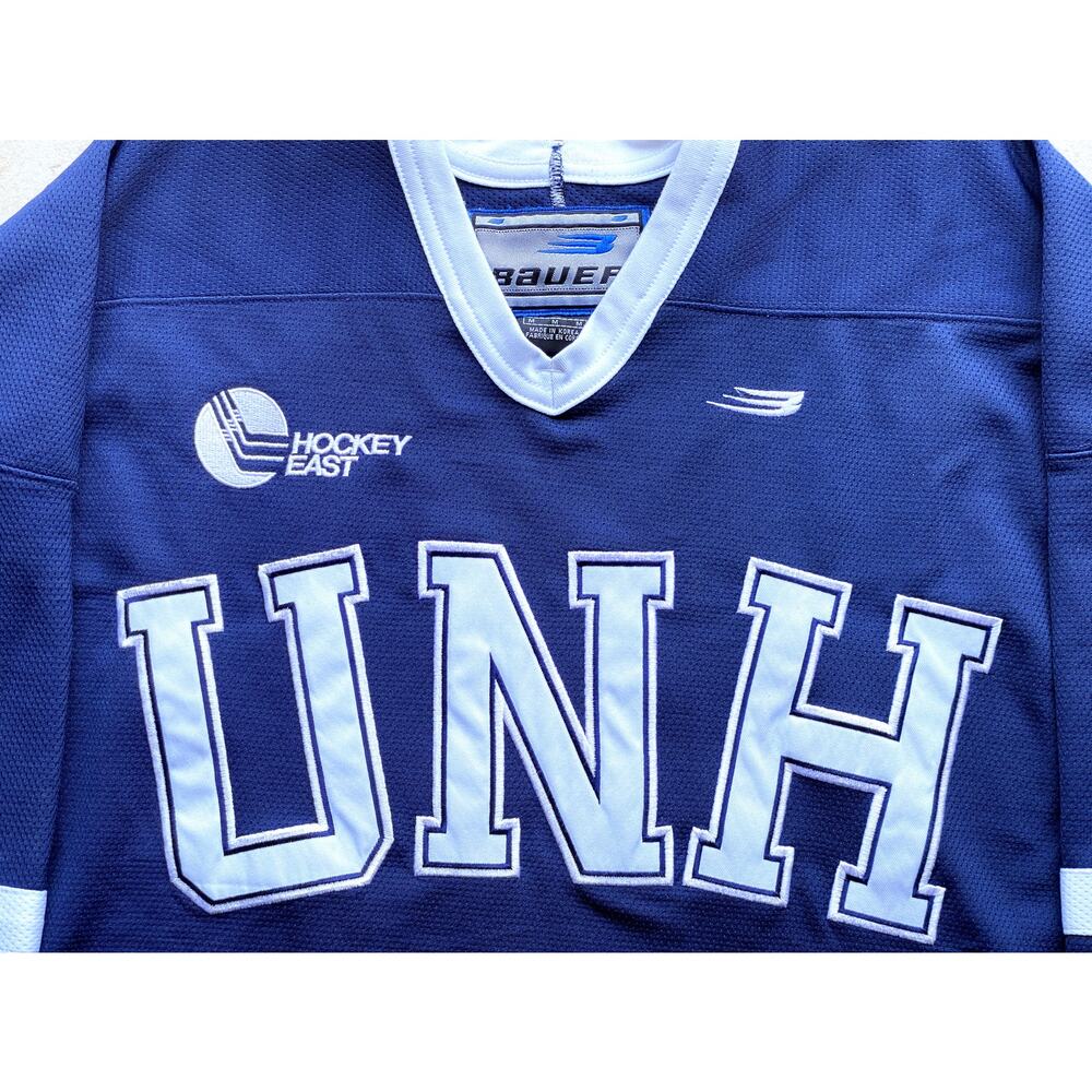 UNH New Hampshire Wildcats 90s BAUER hockey jersey M navy NCAA University vtg
